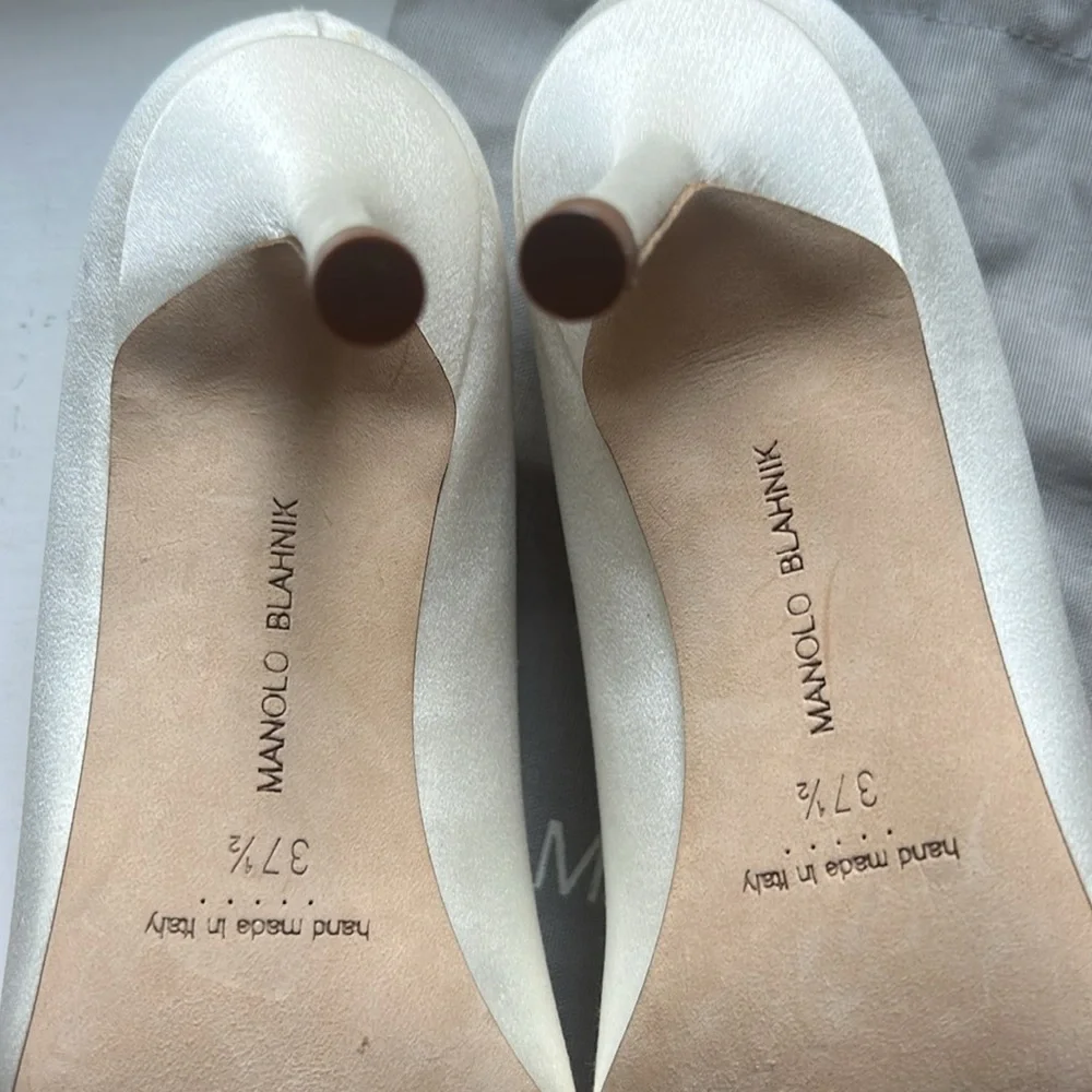 Manolo Blahnik White Satin Pump with Crystal Buckle